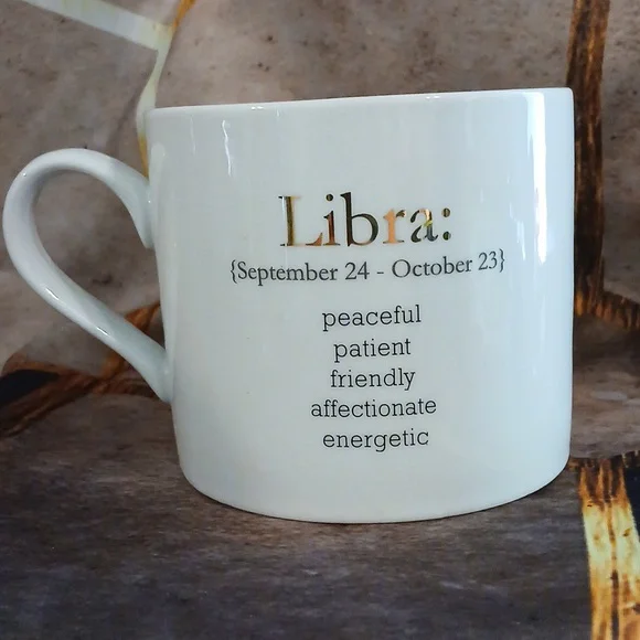 World Market Zodiac Mug Libra Large Heavy White Gold Coffee mug - Picture 3 of 5